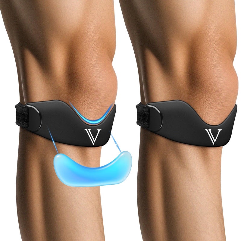 حزام دعم وتر الرضفة السيليكوني JHVW 2Pack دعامة للركبة للنساء والرجال قابلة للتعديل وغير قابلة للانزلاق دعم للرضفة للجري وكرة السلة باللون الأسود